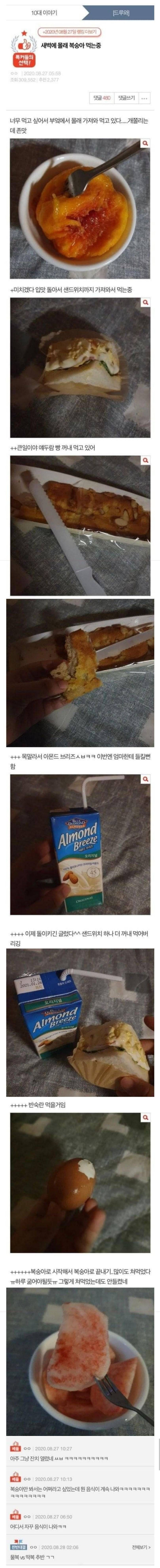 새벽에 몰래 복숭아 먹는 중